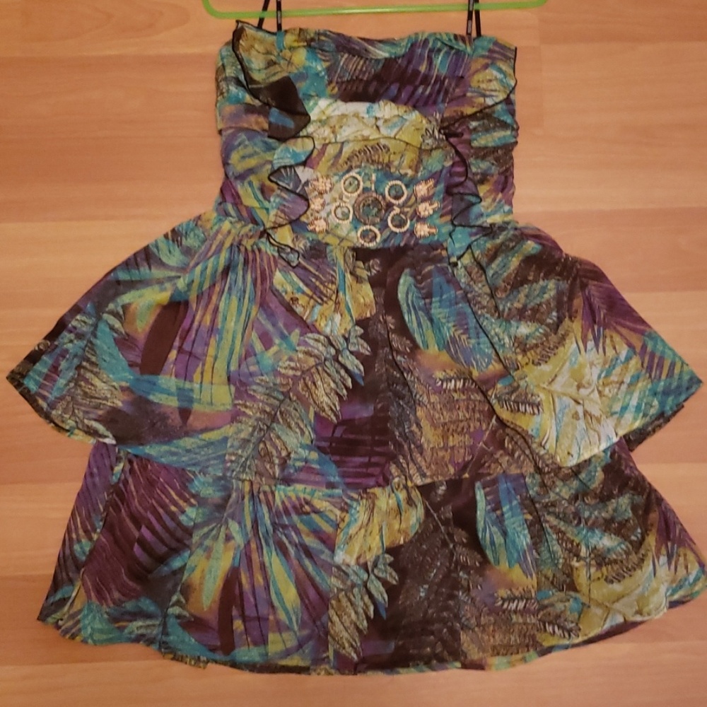 Tropical strapless cocktail dress